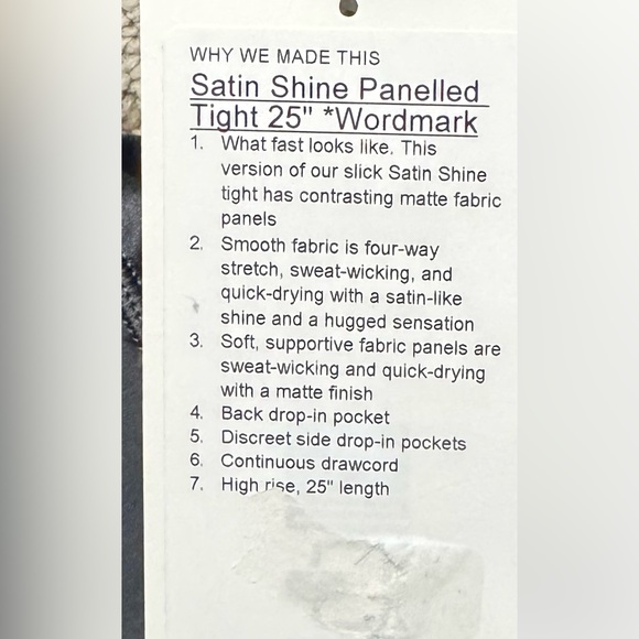 NWT Lululemon Satin Shine Panelled Tight 25" *Wordmark - Picture 4 of 4
